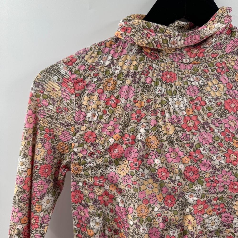 H&M Floral Ribbed Turtleneck Bodysuit Long Sleeve Size Medium - Picture 2 of 7